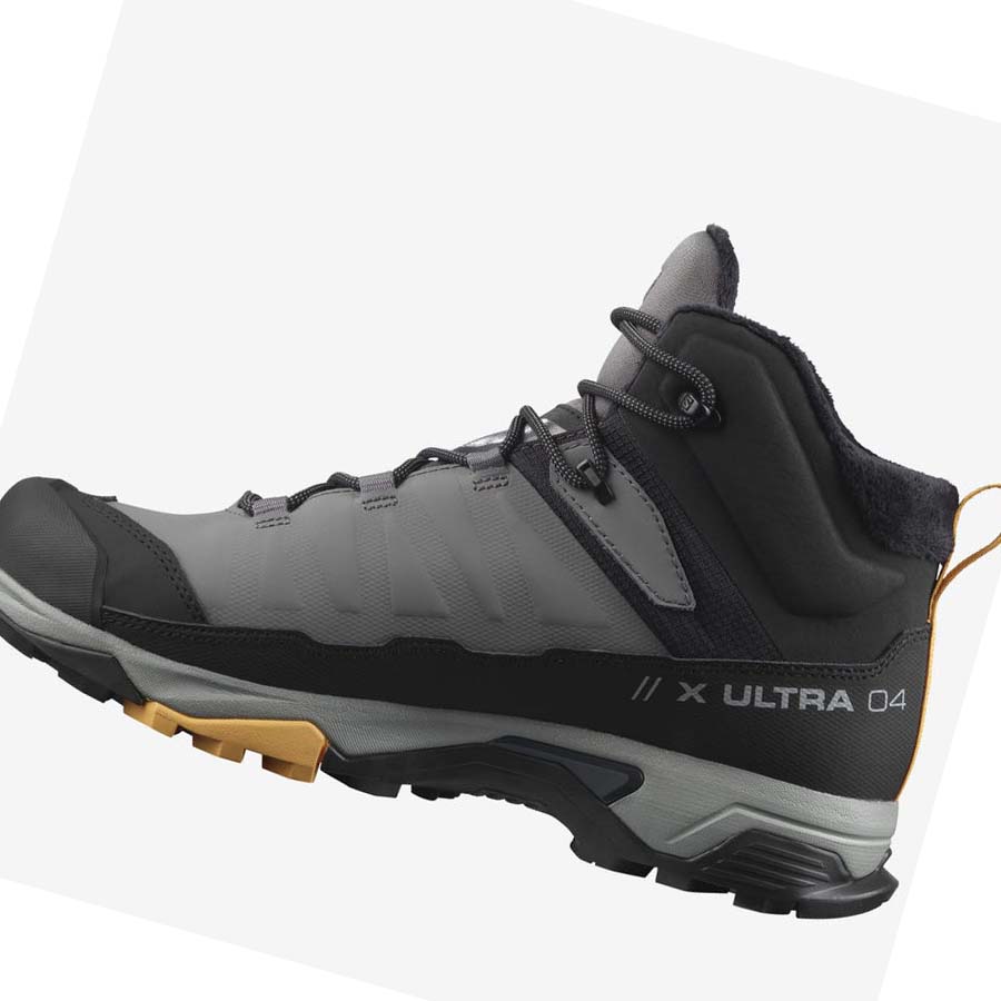 Salomon X ULTRA 4 MID WINTER THINSULATE™ CLIMASALOMON™ WATERPROOF Téli Csizma Férfi Fekete Szürke | HU 2249BEX